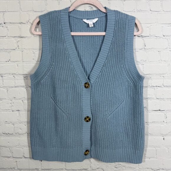 Universal Thread Sweaters - Chunky Cable Knit Sweater Knit Women Large Blue Button Up Preppy Academia